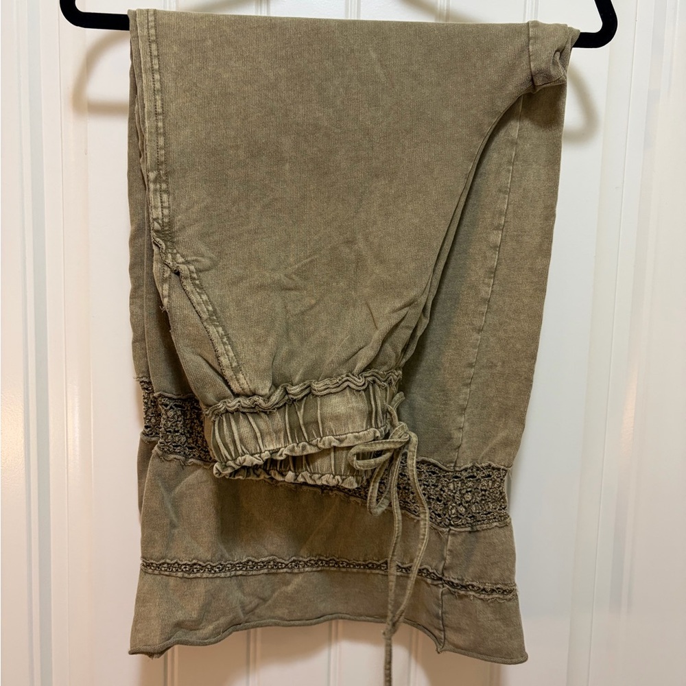Easel Olive Green Joggers with Lace Detail